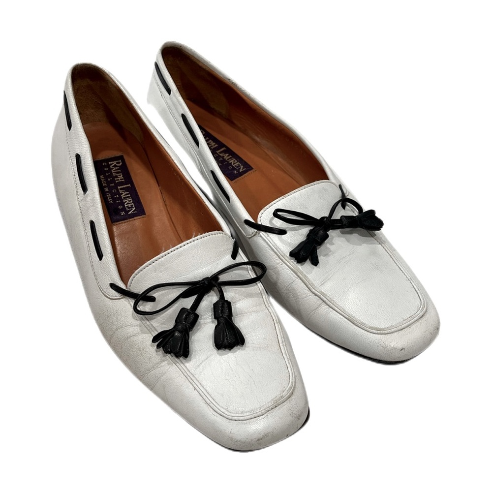 RALPH LAUREN COLLECTION PURPLE LABEL Women’s white leather slip-on loafers